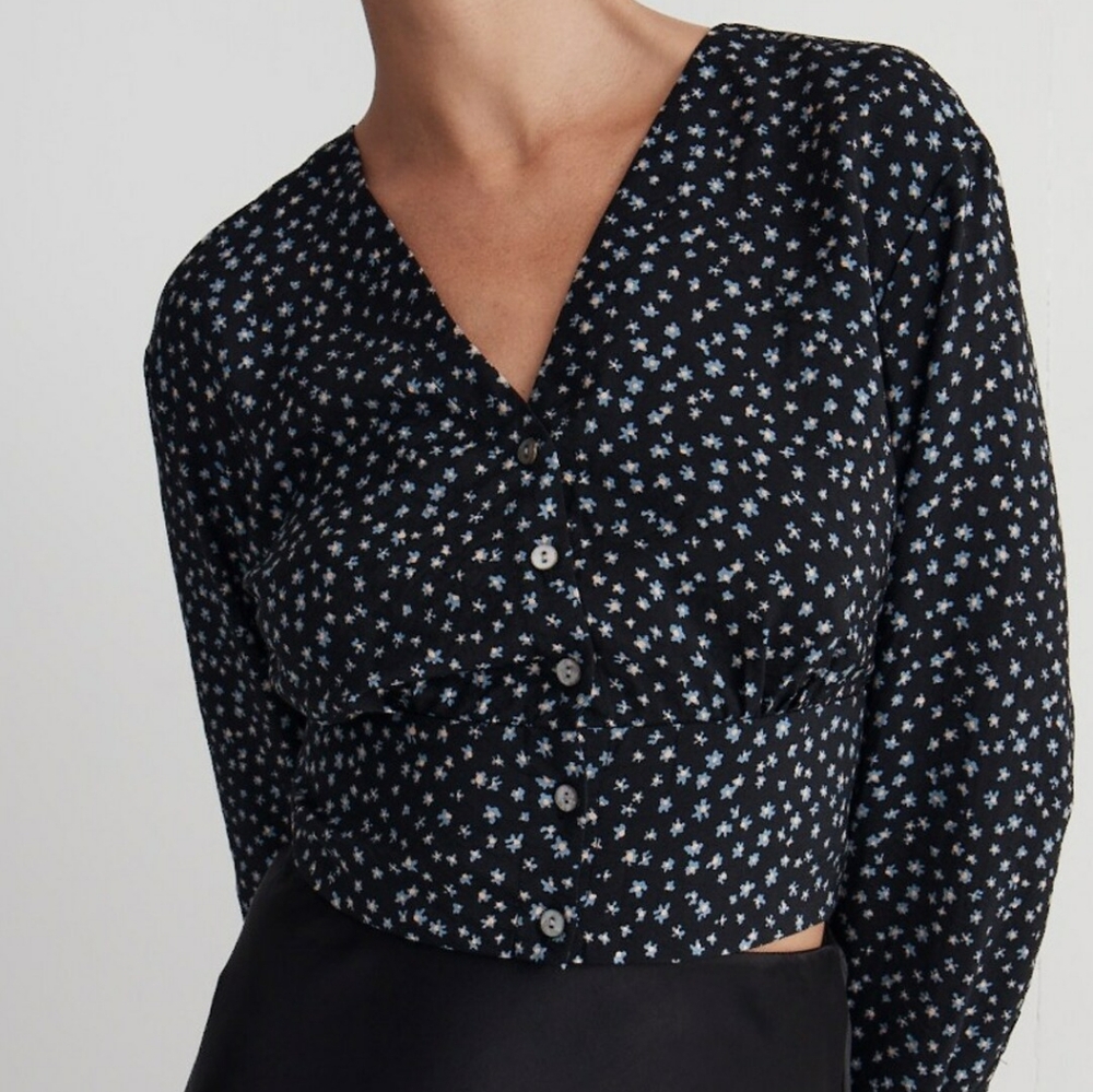 NWT Madewell V-Neck Button Front Shirt, Size Large